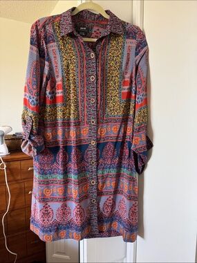 Maeve Multicolor Paisley & Floral Button-Front Shirt Dress